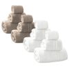 Cuddle Down Portofino 100% Zero Twist Ring Spun Cotton Towel Set of 12 - White and Truffle