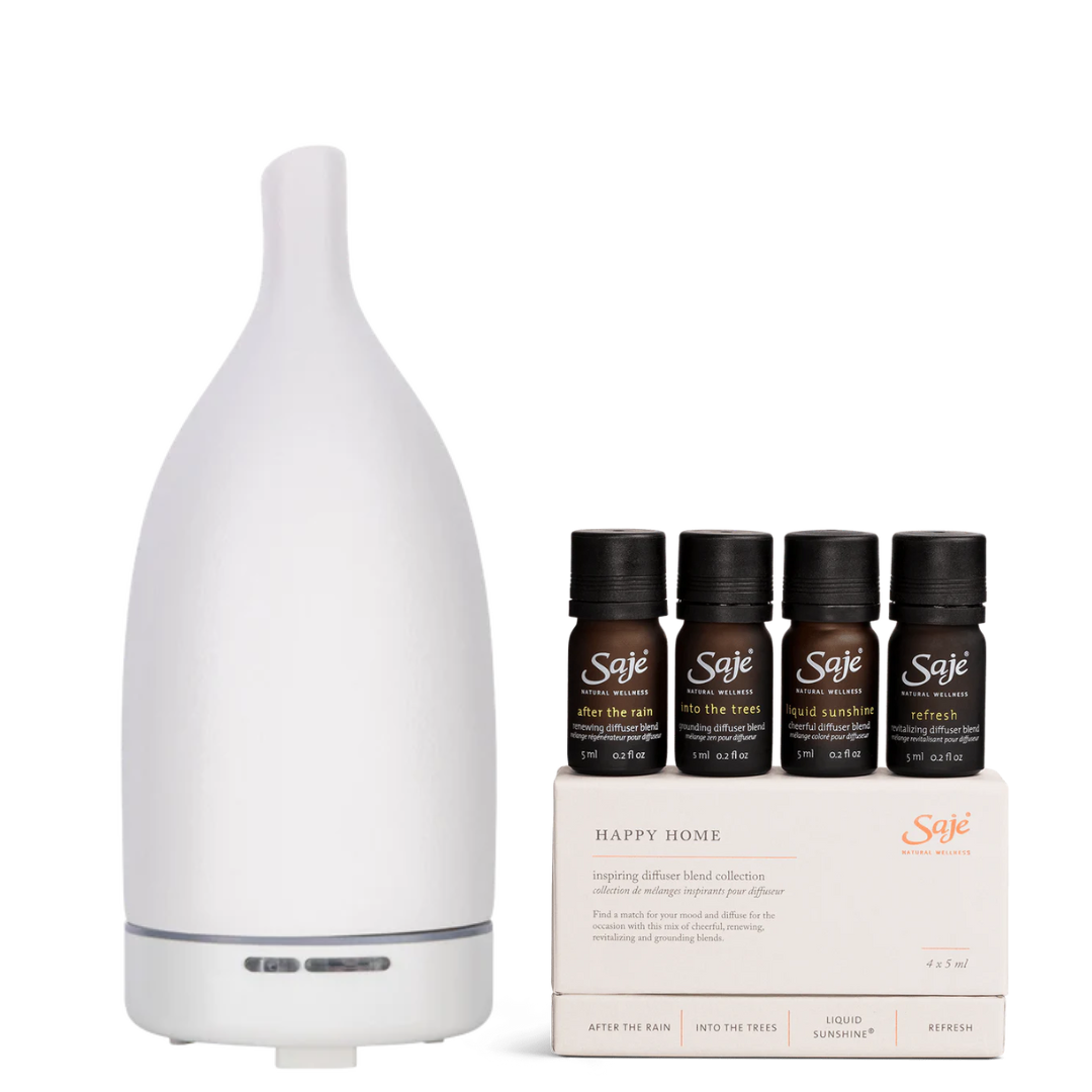 Saje Natural Wellness Aroma Om White Cool Mist Diffuser & Happy Home