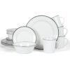 Martha Stewart Cliffield 16 Piece Ceramic Dinnerware Set  in White with Black Rim
