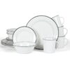 Martha Stewart Cliffield 16 Piece Ceramic Dinnerware Set - White with Black Rim