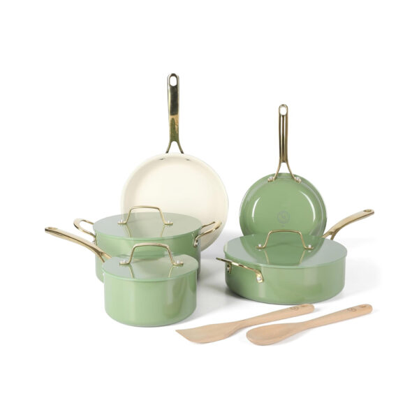 Martha Stewart Galway 10-Piece Premium Non-Stick PFA Free Cookware Set - Sage