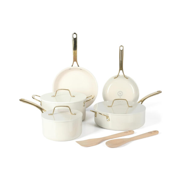 Martha Stewart Galway 10-Piece Ceramic Cookware Set - Linen