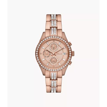 Relic By Fossil Womens Multi-Function Crystal Accent Rose Goldtone Bracelet Watch