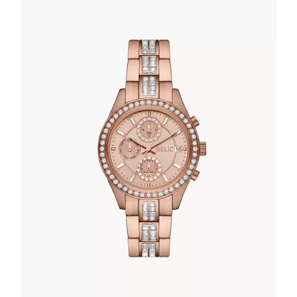 Relic By Fossil Womens Multi-Function Crystal Accent Rose Goldtone Bracelet Watch