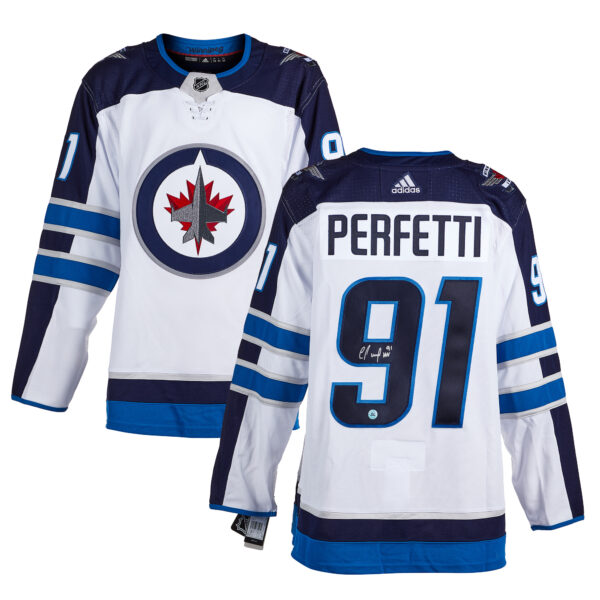 AJ Sports Cole Perfetti Signed Winnipeg Jets White adidas Jersey