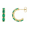 Dainty Diamond 14k Yellow Gold Emerald Hoop Earrings