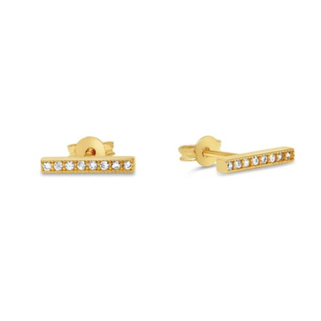 Dainty Diamond 10k Yellow Gold CZ Bar Studs