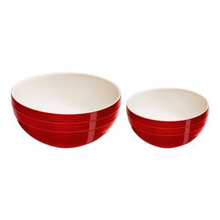 Staub 2pc 18cm and 24cm Ceramic Large Mixing Bowl Set - Cherry