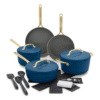 GreenPan ™ GP5 Cloud Cream Ceramic Non-Stick 14 Piece Cookware Set w/Champagne Handles - Blue