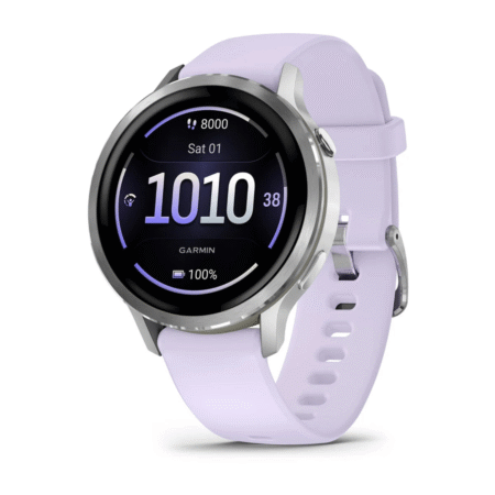 Garmin® Venu® 4 41mm Smartwatch-Silver with Periwinkle Silicone Band