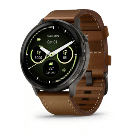 Garmin® Venu® 4 45mm Smartwatch-Slate with Black Silicone Band & Brown Leather Band