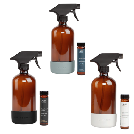 Saje Natural Wellness Lemon/Grapefruit Multi Surface&Grapefruit/Palmarosa Glass/Mirror &Tea Tree/Lemon Bathroom Cleaning Kits
