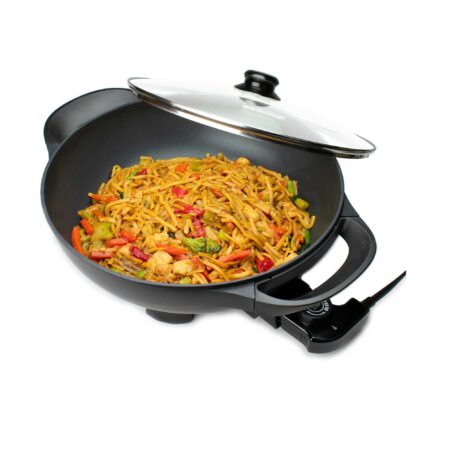 Brentwood 33cm Non-Stick Flat Bottom Electric Wok Skillet with Lid