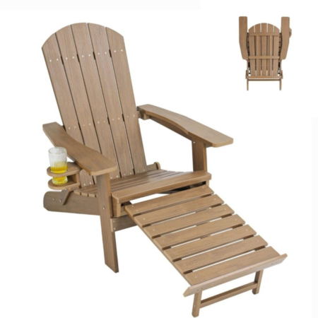 Backyard Lifestyles Folding Adirondack Chair w/Hideaway Footrest & Cup Holder - Brown