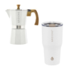 Grosche Yukon 20oz Stainless Steel Travel Mug - Cream White & MILANO 20oz Stainless Steel 6cup Moka Pot Stovetop Espresso Maker - White