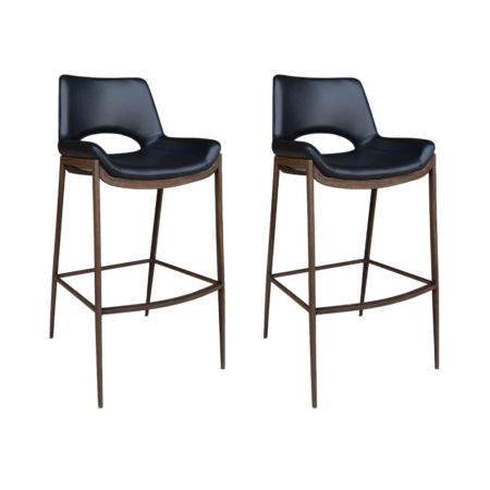 Worldwide Icona Textured Faux Leather 30" Bar Stool Set of 2 - Black/Walnut