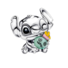Pandora Disney Stitch sterling silver charm with green Murano glass, black, pink and yellow enamel