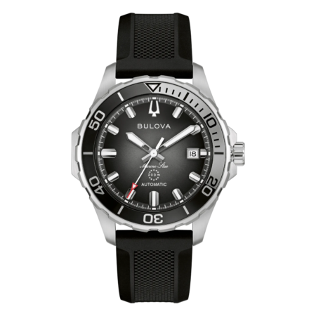 Bulova Marine Star Stainless Steel Watch with Black Dial and Black Rubber Strap